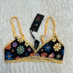 Brand New dELiA*s retro Floral print Black Bralette size xxs lace trim